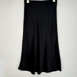 Loft Womens Medium Maxi Long Slip Skirt Black Satin Elastic Waist Evening Dressy